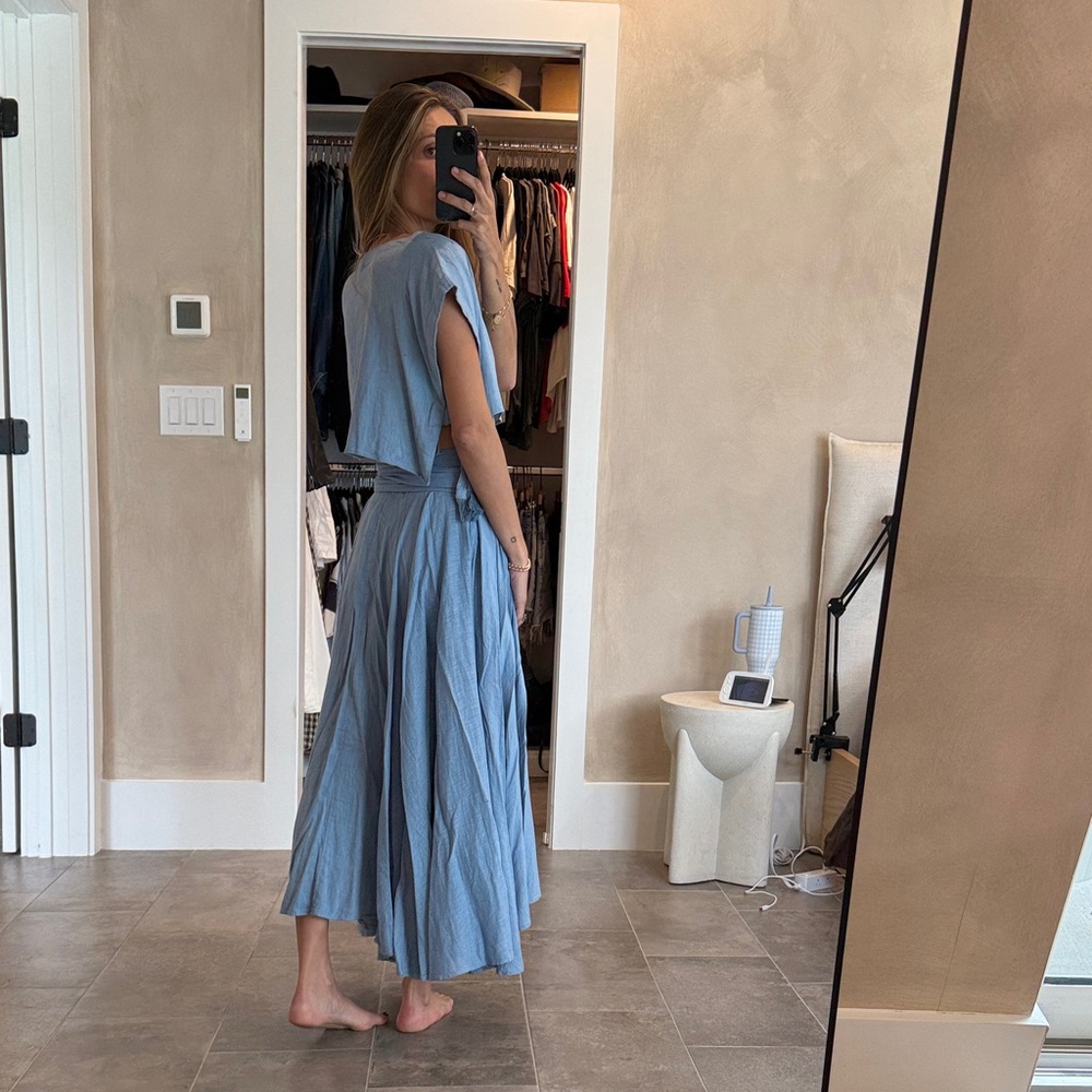 Free People Blue Midi Skirt and Crop top Light Blue Set - Picture 7 of 12
